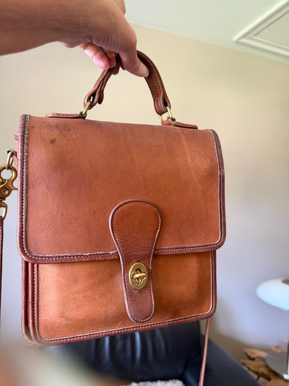 Vintage Coach Station Bag | Style 5130 | Tan Leather with Brass Hardware